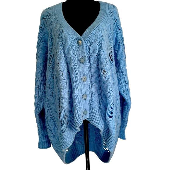 Stella McCartney Distressed Cable-knit Alpaca-blend Cardigan Blue size S - Picture 13 of 13